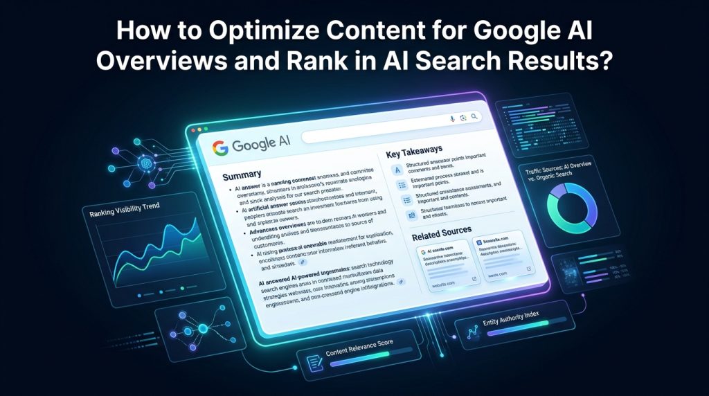 AI SEO guide on optimizing content for Google AI Overviews and rankings