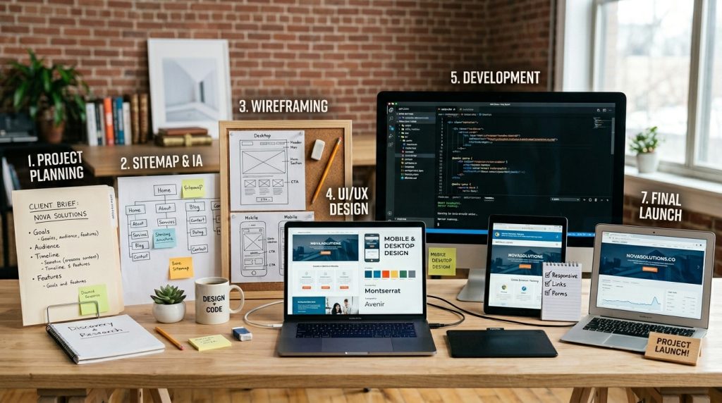 Website design process from planning to launch stages