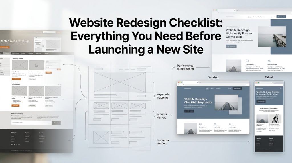 Website redesign checklist showing modern website planning before launch