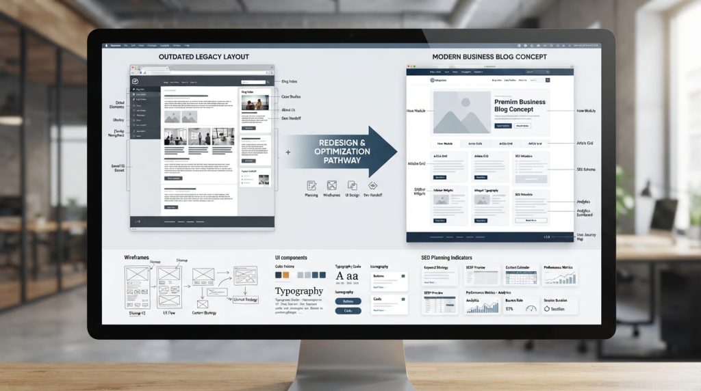 Website redesign planning process with modern website layout strategy