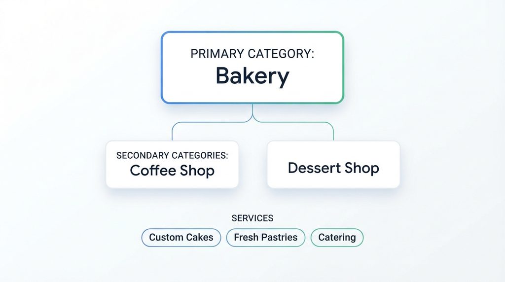Google Business Profile category and service optimization infographic