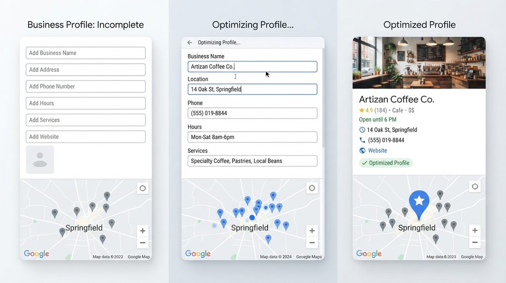Optimized Google Business Profile for improved local SEO visibility